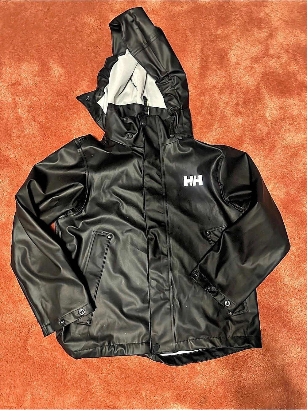 Helly Hansen Jr Moss Rain Jacket Boys' Black & White Rain Jacket Size 12